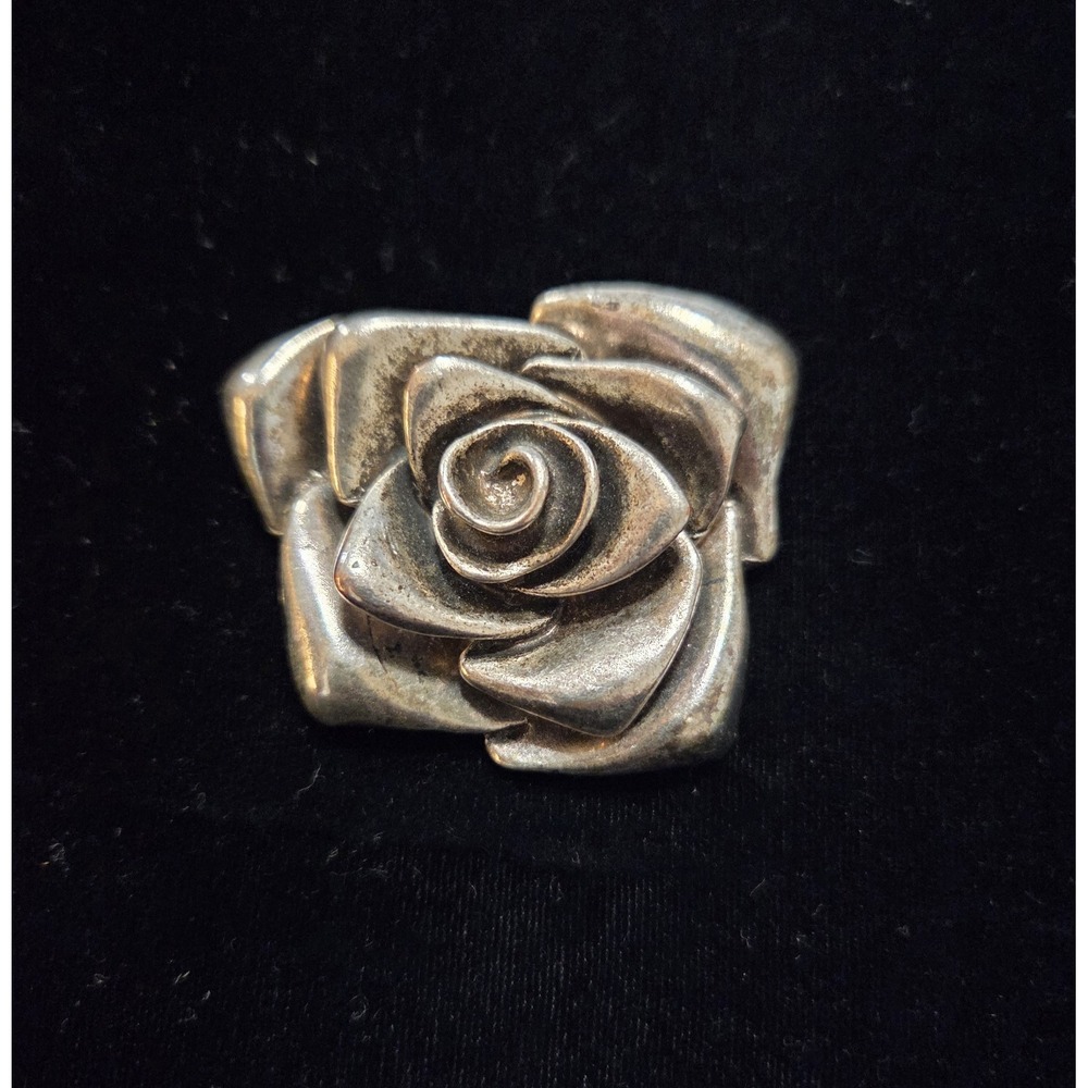 Silver Tone Sculptural Rose Brooch Pin 2.5" Vintage - Heavy - No Makers Mark